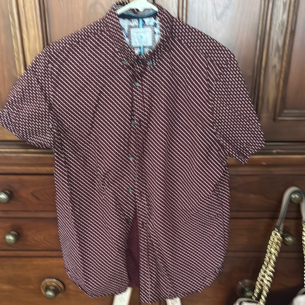 Men's Burgundy Denim & Flower Shirt Medium